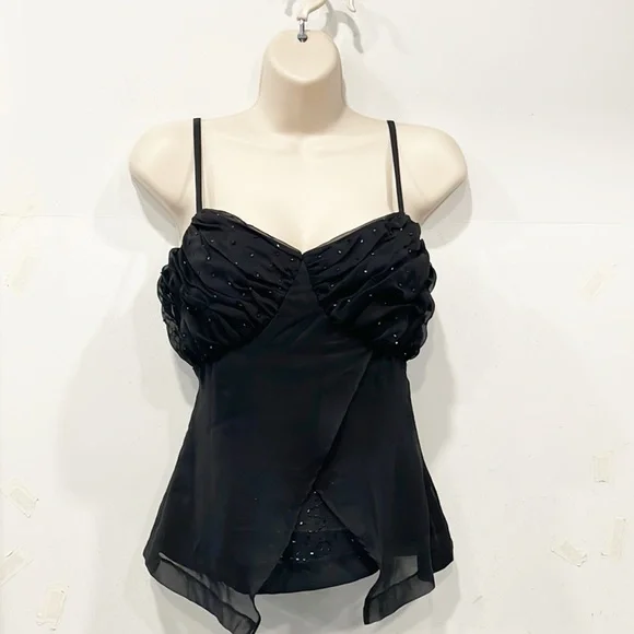 Womens Y2K Glitter Cami Camisole Sz M Black Spaghetti Straps back zip Handmade - Picture 1 of 7
